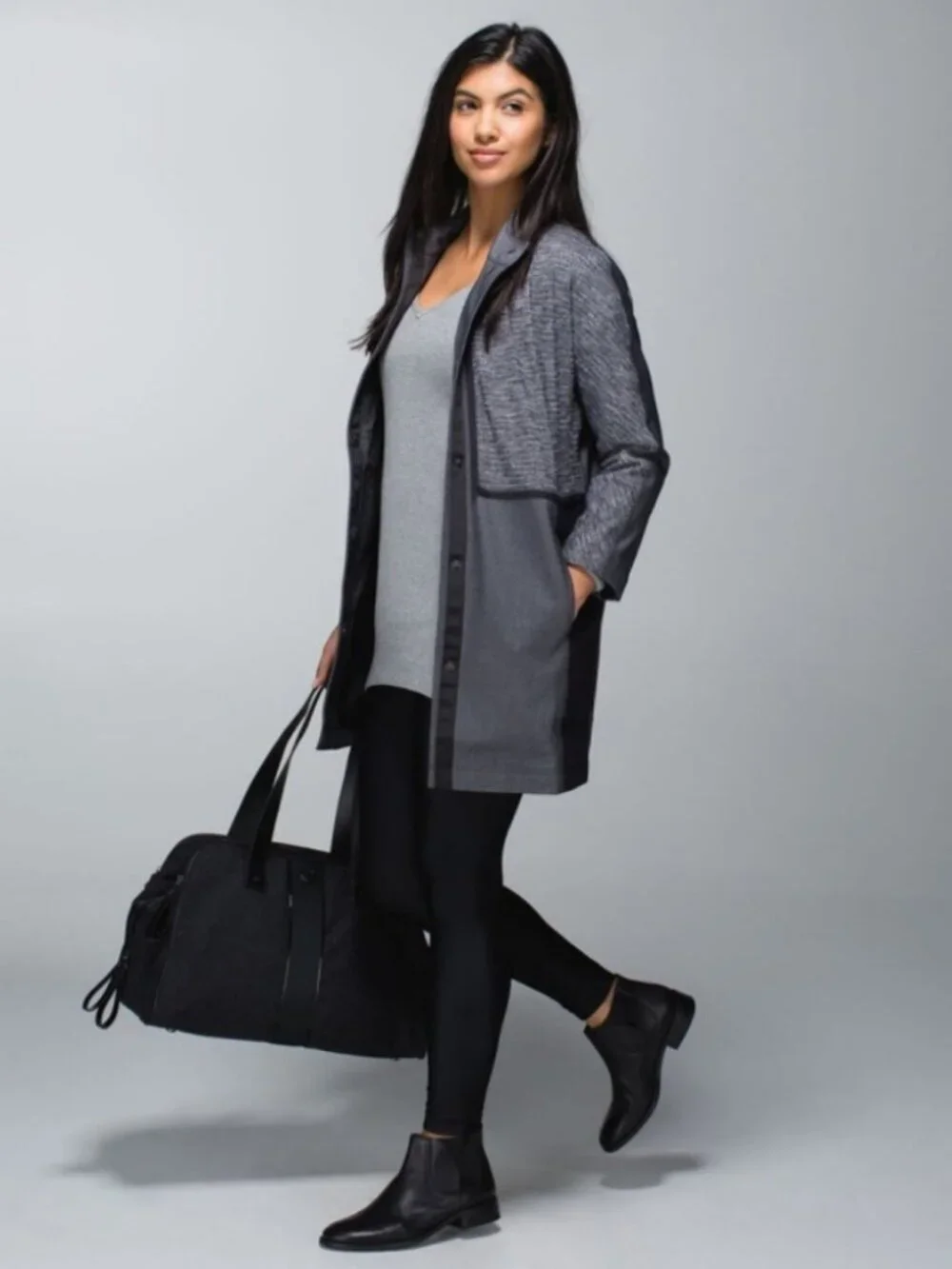 Lulu Cocoon Car Coat Coco Pique Black Long Jacket